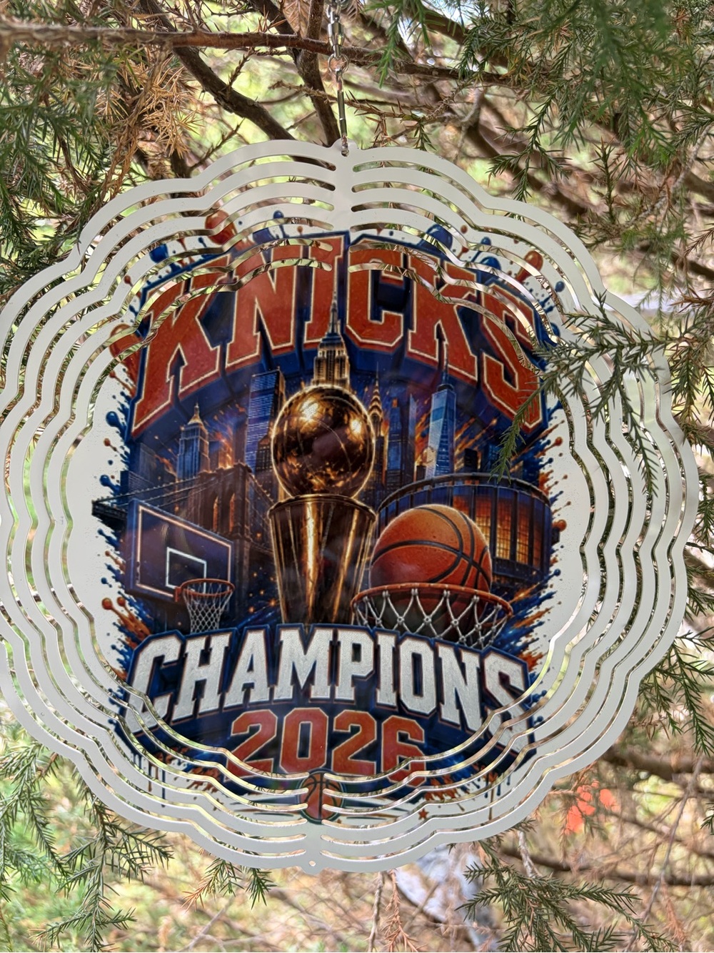 Knicks Champions 2026 Decorative Windspinner Hanging Sign - Orange & Blue, NEW